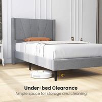 Costway Twin Bed Frame Modern Platform Bed with Linen Upholstered Wingback Headboard - Grey - Alternate Views