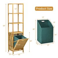 Costway - Bathroom Tilt-out Laundry Hamper Bamboo Tower Hamper w/3-Tier Shelves - Natural Color - Alternate Views