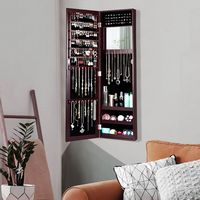 Costway - Wall Door Mounted Mirrored Jewelry Cabinet Storage Organizer - Brown - Alternate Views