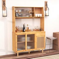 Bamboo Buffet Cabinet Wine Bar Pantry Cupboard Sideboard with Rattan Sliding Door - Alternate Views