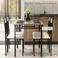 Costway 5 Piece Faux Marble Dining Set Table and 4 Chairs Kitchen Breakfast Furniture Grey - Gray - Alternate Views