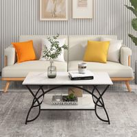 Costway 2-Tier Industrial Coffee Table Rectangular Cocktail Table with Storage Shelf - White - Alternate Views