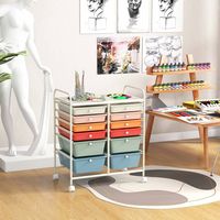 Costway - 12 Drawer Rolling Storage Cart Organizer Cart with 2 Sizes Plastic Drawers - Macaron - Alternate Views