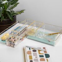 Martha Stewart - Kerry Plastic Stacking Drawer Organizers Set of 8 - Clear/Gold Trim - Alternate Views