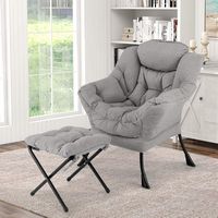 Costway - Lazy Leisure Armchair with Folding Footrest and Storage Pocket - Gray - Alternate Views