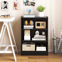 Costway - 3-Tier Bookcase Open Multipurpose Display Rack Cabinet with Adjustable Shelves - Black - Alternate Views