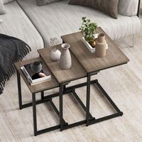Costway 3 Pcs Nesting Coffee End Table Set Stacking Side Nightstand Living Room - Gray - Alternate Views