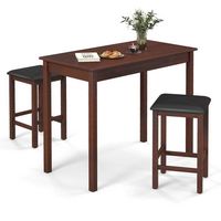 Costway 3 PCS Bar Table Set Dining Table & 2 PVC Leather Upholstered Bar Stools Rustic - Brown+Black - Alternate Views