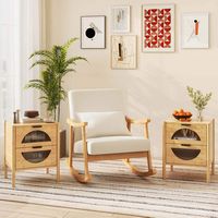 Costway 2 PCS Bamboo Nightstand with 2 Storage Drawers & Reeded Tempered Glass Fronts Bedroom - N... - Alternate Views