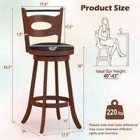 Costway Set of 2 Bar Stools 360° Swivel Dining Chairs Solid Rubber Wood Leather Padded - Black/Brown - Alternate Views