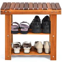 Costway - 3-Tier Wood Shoe Rack 19' Shoe Bench Freestanding Boots Organizer Heavy-duty - Teak - Alternate Views