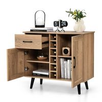 Costway 2-Door Wine Bar Cabinet Kitchen Sideboard Buffet with Drawer & Adjustable Shelves - Natural - Alternate Views