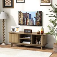 TV Stand for TV up to 55 Inch Television Cabinet with 2 Open Shelves Sliding Doors - Alternate Views