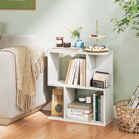 Costway 2 PCS 3-Tier Bookshelf Geometric Bookcase Side Table with Open Storage Display Shelf - White - Alternate Views