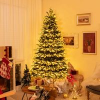 Costway - 7 FT Pre-Lit Christmas Tree 3 Modes Hinged with Quick Power Connector & 500 Lights - Gr... - Alternate Views