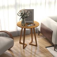 Costway 24'' Round Side Table Solid Rubber Wood End Table Beside Sofa&Bed for Small Space - Natural - Alternate Views