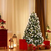 Costway - 6ft Pre-lit Snowy Christmas Tree 818 Tips with Pine Cones & Red Berries - Green - Alternate Views