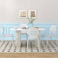 Costway Metal Dining Chair Set of 4 Armless Kitchen Hollowed Backrest & Metal Legs - White - Alternate Views