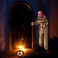 Costway - 5 FT Grins Animatronic Killer Clown Halloween Decoration with Glowing Red Eyes - White/Red - Alternate Views