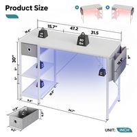 Bestier - Computer Desk with LED Lighting - White - Alternate Views