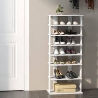 Costway - Patented 7-Tier Double Rows Shoe Rack Vertical Wooden Shoe Storage Organizer Rustic - W... - Alternate Views