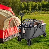 Costway - Heavy-Duty Wagon Cart with Adjustable Handlebar Bottle Holders & Storage Pocket Grey - ... - Alternate Views