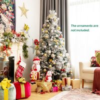 Costway - 6ft Artificial Christmas Tree, Snow Flocked Hinged Xmas Tree w/ Pine Needles, Red Berri... - Alternate Views