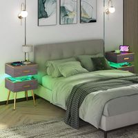 Costway 1 PCS Nightstand with Charging Station Bedside Sofa Side Tables with 2 Drawers - Grey + Gold - Alternate Views