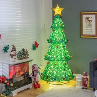 Costway Pop-Up Christmas Tree Pull-Up Artificial  Collapsible Decoration 200 Lights - Green - Alternate Views