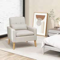 Costway - Mid-Century Modern Linen Accent Chair with Lumbar Pillow - Beige - Alternate Views