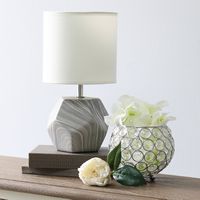 Simple Designs - Round Prism Mini Table Lamp with White Fabric Shade - Marbled - Alternate Views