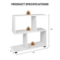 Costway - 2-Tier Bookshelf S Shaped Bookcase Storage Rack Display Shelf w/Thick Foot Mats - White - Alternate Views