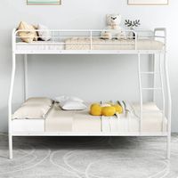 Costway Twin over Full Metal Bunk Bed with Inclined Ladder Safety Guardrail, Slat Support - White - Alternate Views