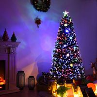 Costway - 5FT Pre-Lit Fiber Optic Artificial Christmas Tree w/Multicolor Lights Snowflakes - Green - Alternate Views