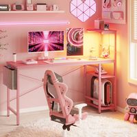 Bestier Gaming Desk with LED Lights, Storage Shelves, and Side Bag - 61