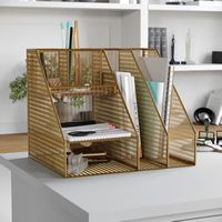 Martha Stewart - Ryder Large Steel Mesh Desktop Organizer with File Holder - Gold - Alternate Views