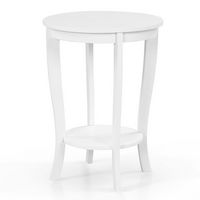 Costway 2-Tier End Table 18'' Round Compact Sofa Side Nightstand with Storage Shelf - White - Alternate Views