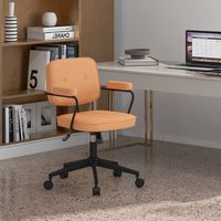 Costway - PU Leather Home Office Arm Chair with Adjustable Swivel - Orange - Alternate Views