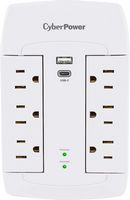 CyberPower - 6-Outlet/1-USB-A/1-USB-C  2000 Joules Wall Surge Protector - White - Alternate Views