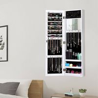 Costway - Wall Door Mounted Mirrored Jewelry Cabinet Storage Organizer - White - Alternate Views