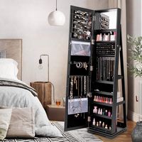 Costway 360° Rotatable Jewelry Cabinet Armoire 2-in-1 Lockable Mirrored - Black - Alternate Views