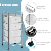 Costway - 4 Drawers Metal Rolling Storage Cart Scrapbook Supply & Paper Home Office - Clear - Alternate Views