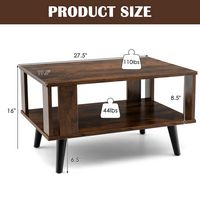 Costway Coffee Table Retro Mid-Century Coffee Table W/Storage  Open Shelf Living Room - Rustic Br... - Alternate Views