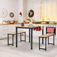 Costway 3pcs Dining Table Set Modern Studio Collection Table and 2 Bench Nature - Nature and Black - Alternate Views