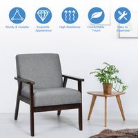 Costway - Set of 2 Fabric Accent Armchair Wooden Upholstered Lounge Chair - Dark Grey - Alternate Views