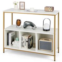 Costway Buffet Sideboard Kitchen Storage Cabinet Open Shelf with 3 Compartments - Gold/White - Alternate Views