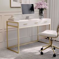 Martha Stewart - Ollie White 3 Drawer Home Office Desk with Polished Brass Metal Frame and Hardwa... - Alternate Views