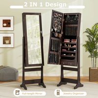 Costway - Mirrored Jewelry Cabinet Organizer Storage Stand with LED Lights Clearance - Brown - Alternate Views