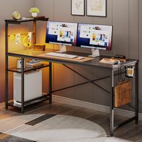 Bestier - Gaming Desk with RGB LED Lighting and 4-Tier Reversible Storage Shelves - Black - Alternate Views