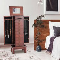 Costway - Wood Jewelry Cabinet Armoire Storage Box Chest Stand Organizer Indoor Bedroom - Brown - Alternate Views
